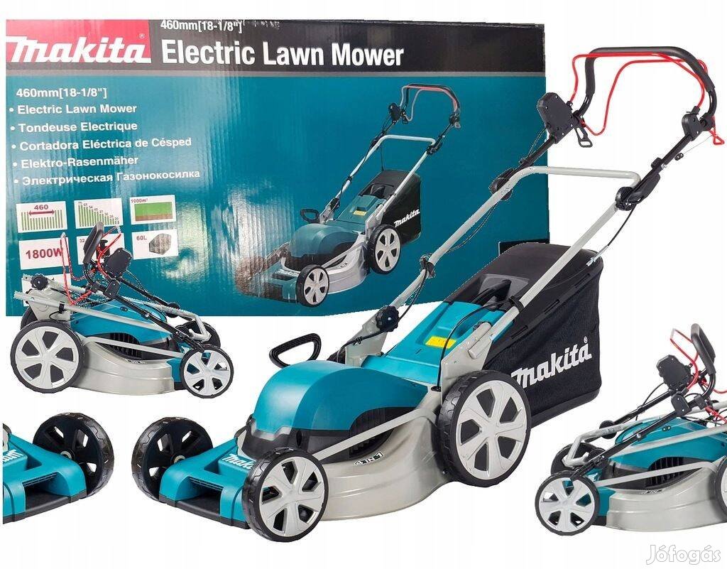 Makita új 1800 Watt önjáró elektromos fűnyíró 46 cm szélesség 60 liter