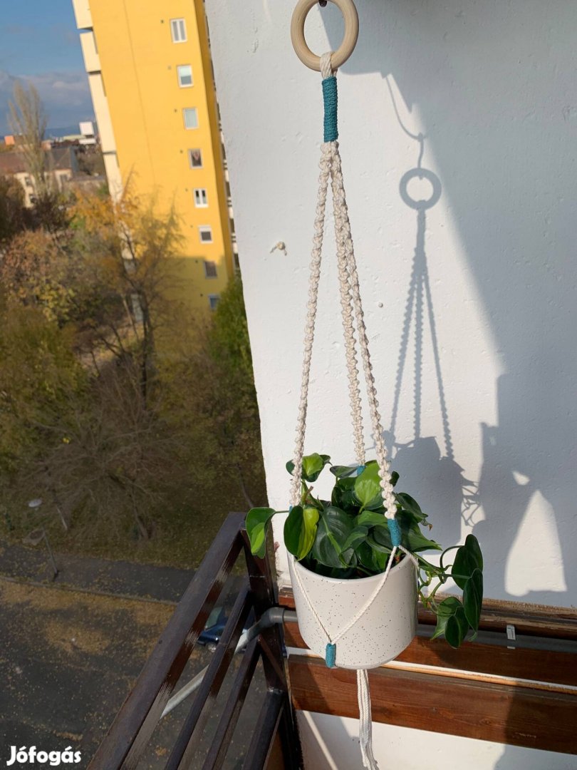 Makramé virágtartó natúr és kék