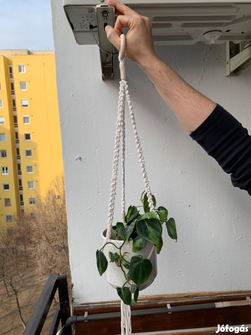 Makrame virágtartó natúr színekkel