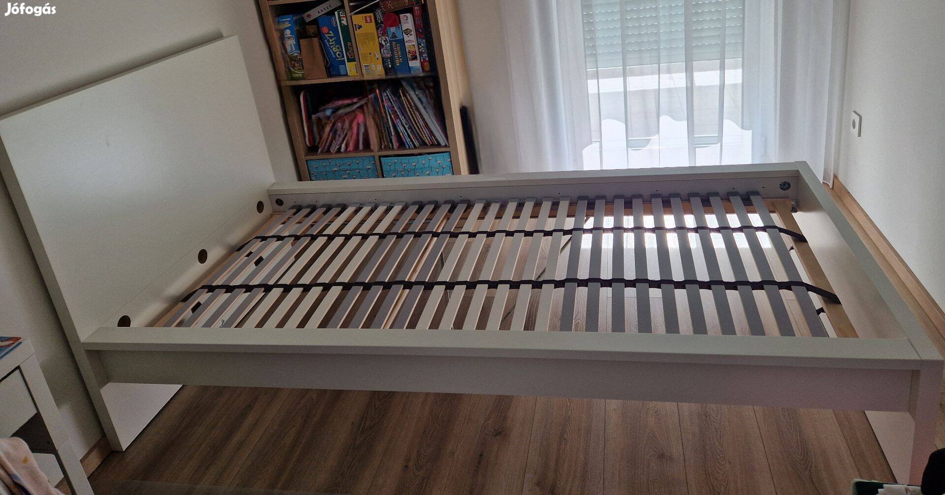 Malm ágykeret, magas, fehér, 90x200 cm Lönset ágyráccsal