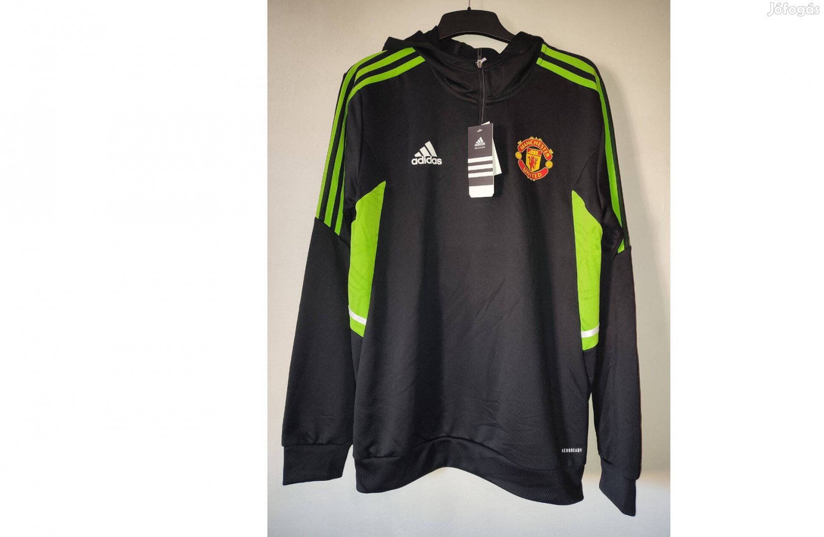 Manchester United eredeti adidas fekete zöld kapucnis felső (M)