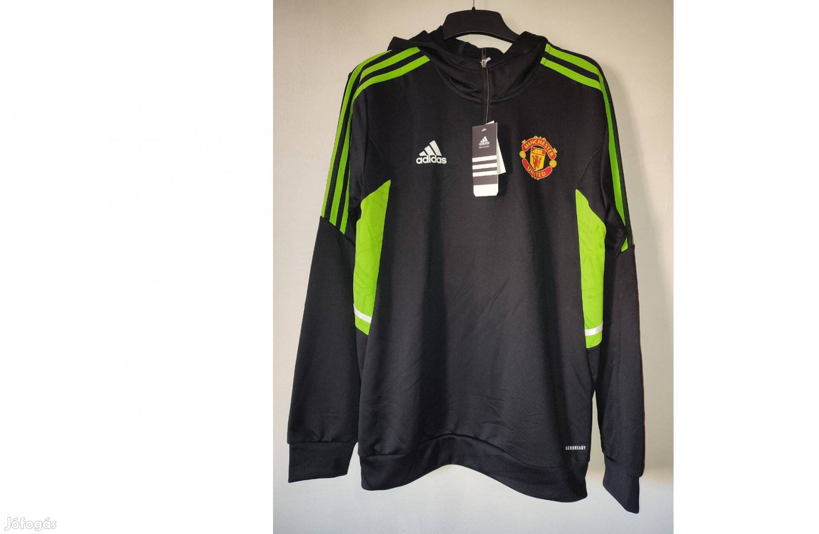 Manchester United eredeti adidas fekete zöld kapucnis felső
