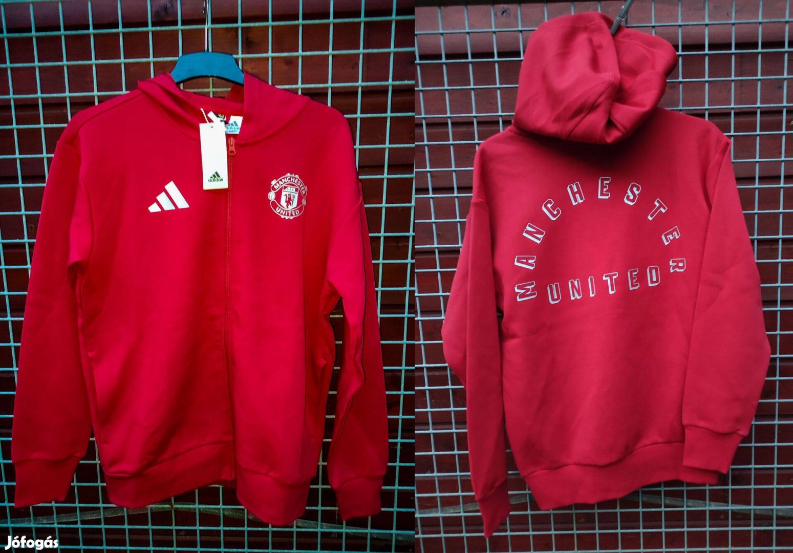 Manchester United eredeti adidas piros ezüst kapucnis felső