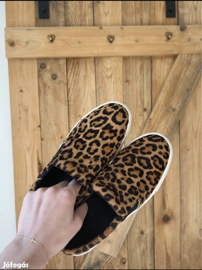 Mango bőr / szőr leopárdmintás slip - on női cipő 37