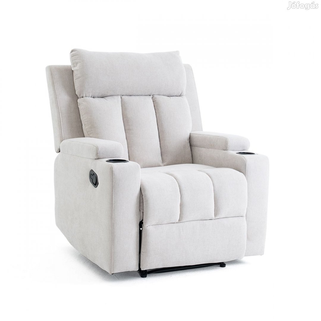 Manuális fekvőfotel, relax fotelágy két pohártartóval, bézs