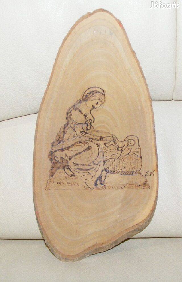 Mária és kis jézus fa falidísz