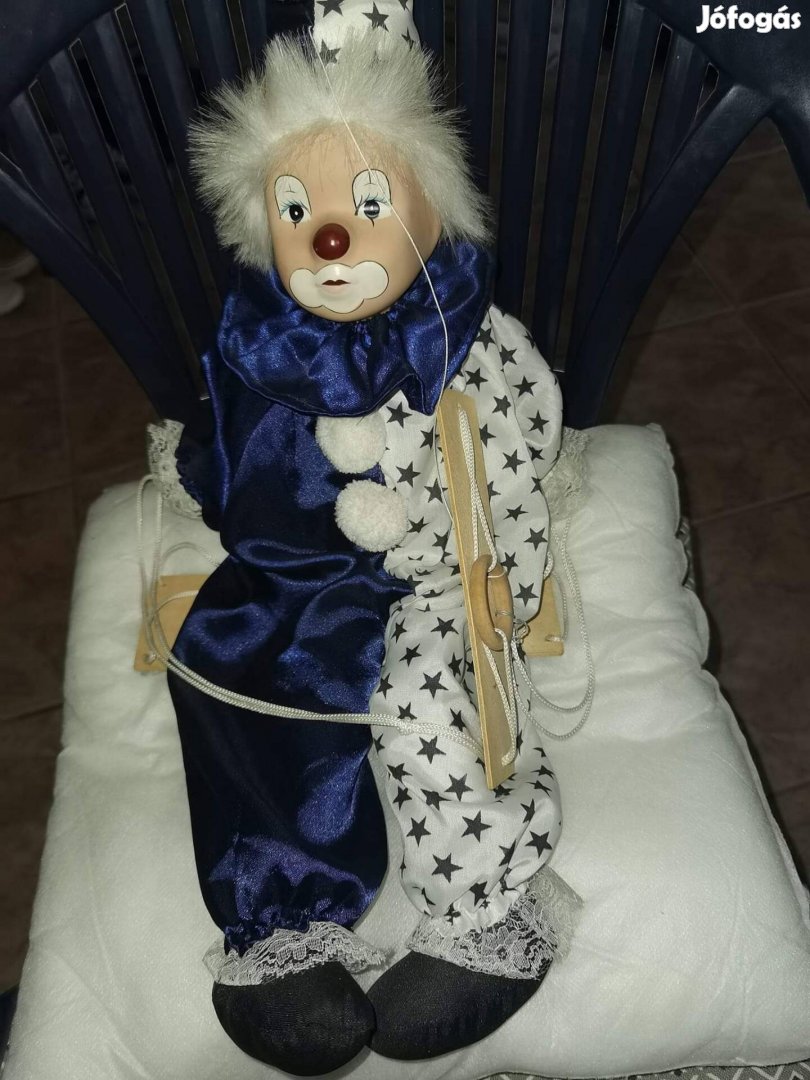 Marionett óriás bohóc 56 cm régi cseh báb gyűjteményből 