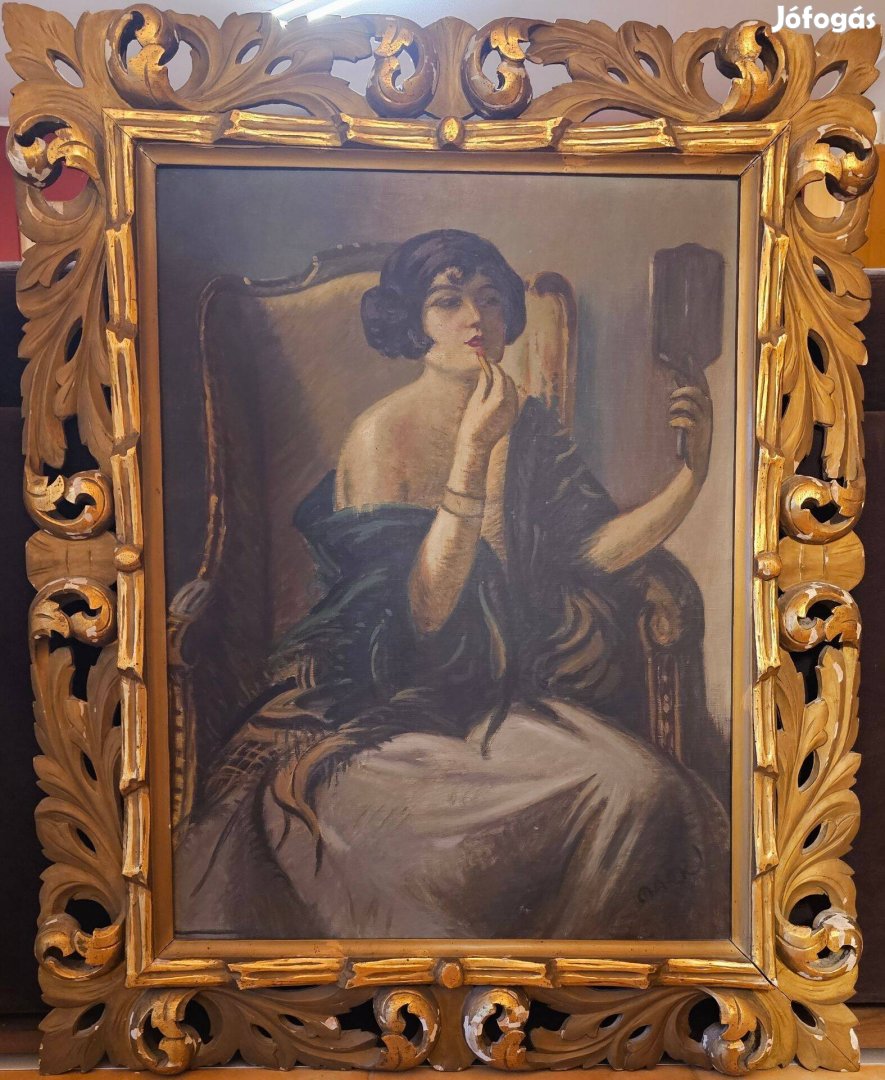 Márk Lajos (1867-1942): Szépítkező hölgy; 80 x 60 cm, olaj, vászon