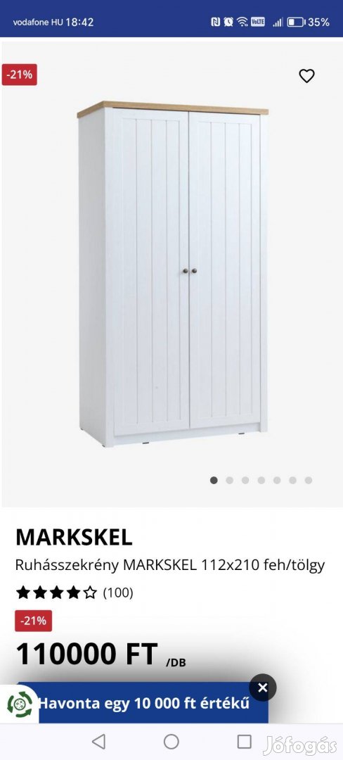 Markskel Ruhásszekrény Markskel 112x210 feh/tölgy