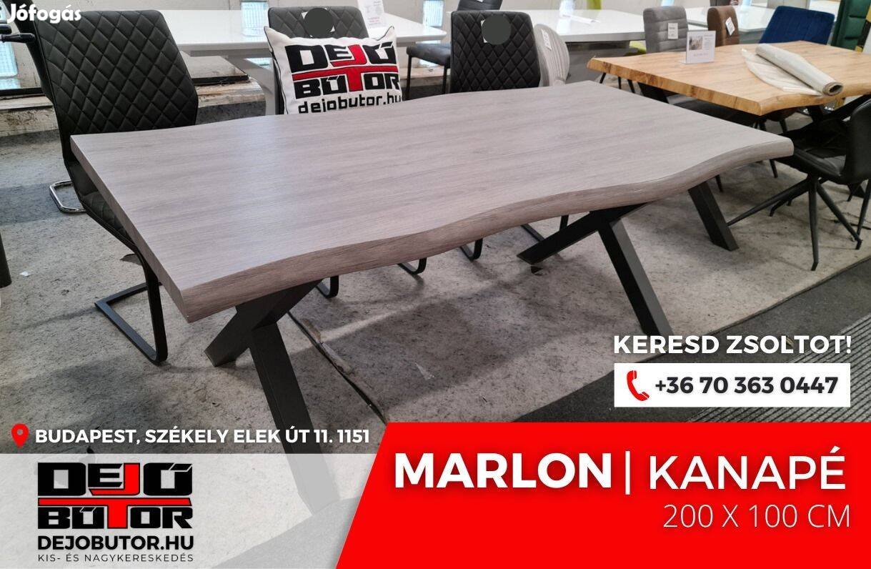 Marlon étkezőasztal 96x200 cm fekete fém lábakkal íves gray