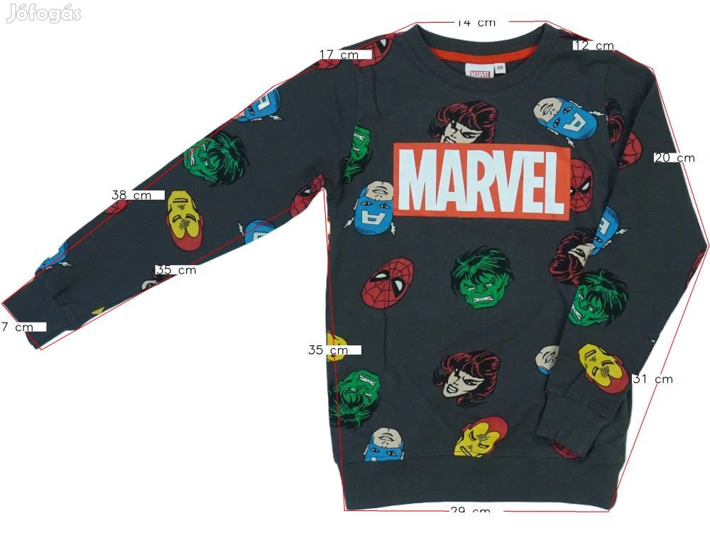 Marvel Új (címkés) Fiú Hosszú ujjú felső (Méret: 128)