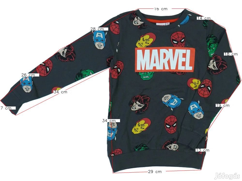 Marvel Új (címkés) Fiú Hosszú ujjú felső (Méret: 128)