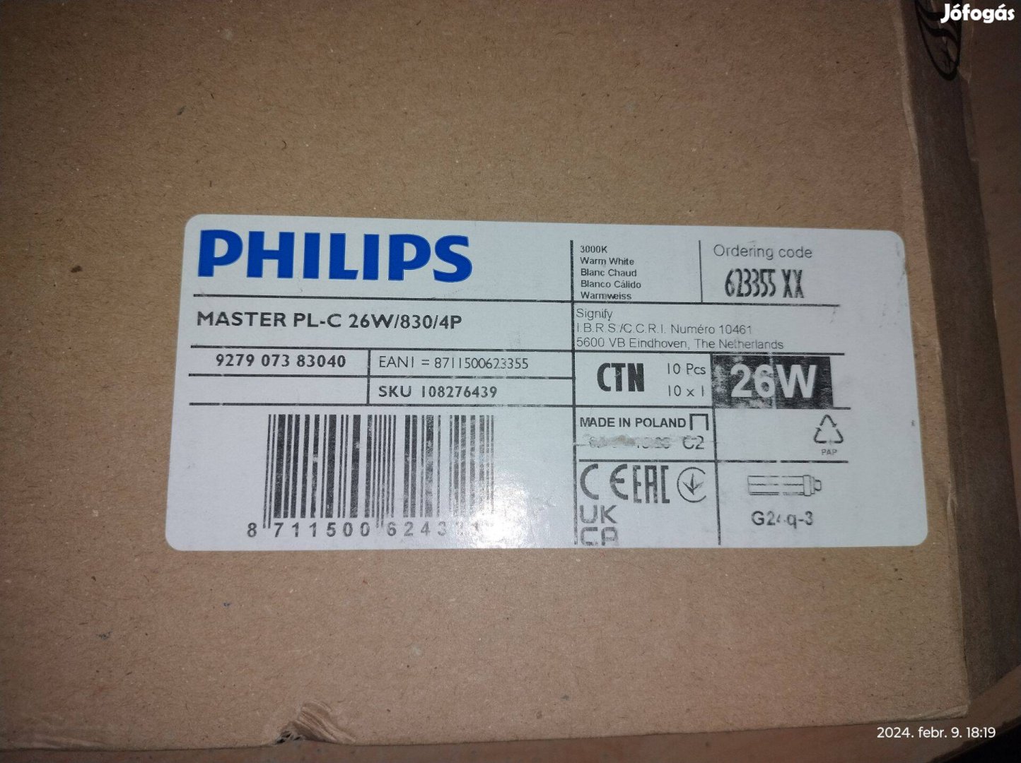 Master PL-C 26W/830/4P 1800lm 3000K G24Q-3 Philips kompakt fénycső