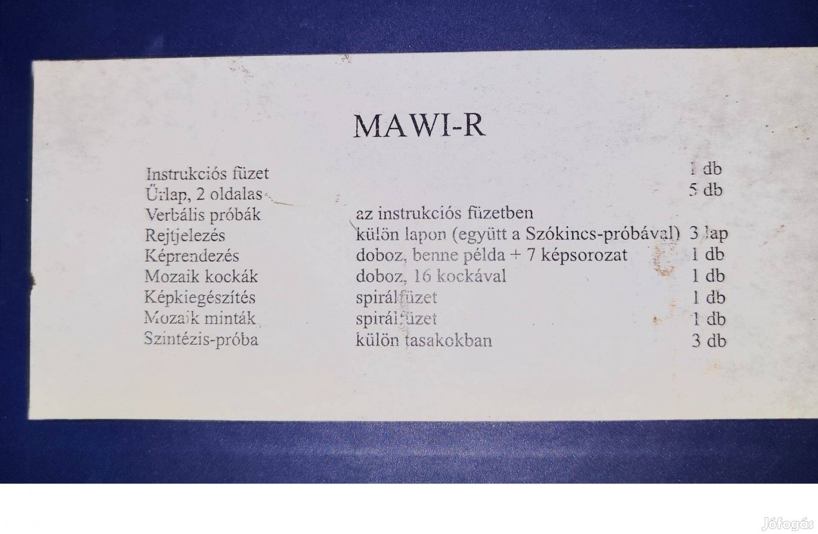 Mawi-R intelligencia dobozos teszt