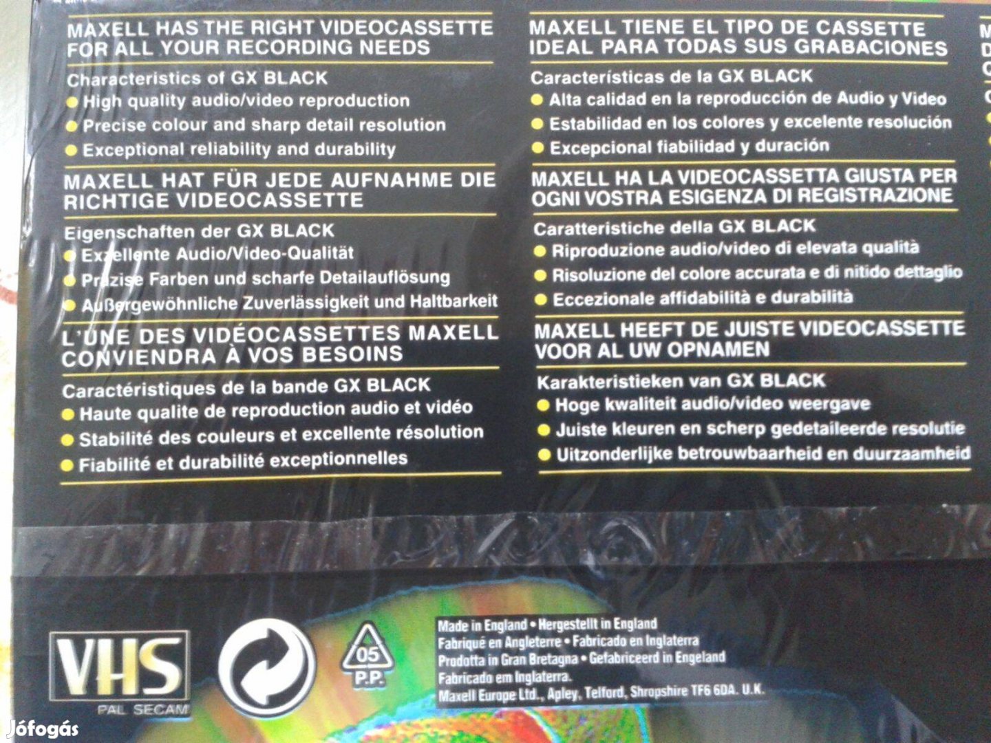 Maxell Gx Black 240 VHS Sony UHG.E180 japán videókazetta Bontatlan!