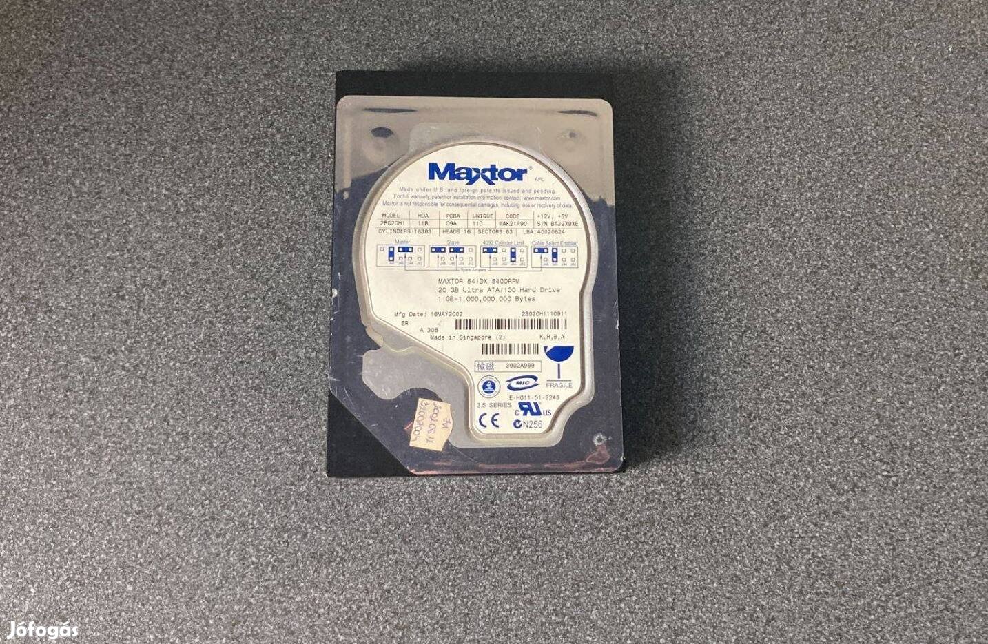 Maxtor 5400RPM 20GB 3,5 IDE ATA HDD merevlemez winchester