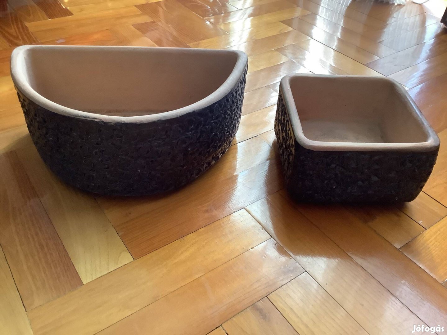 Mázas kerámia kaspó, virágtartó szett