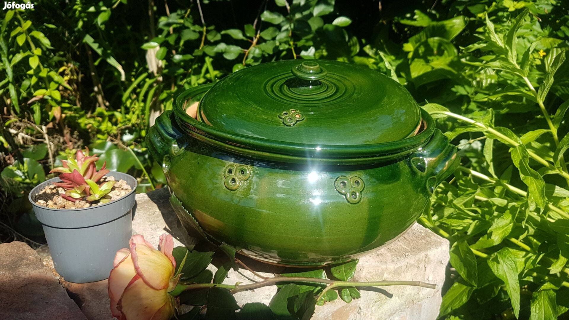 Mázas kerámia sütőtál főzőedény fedővel