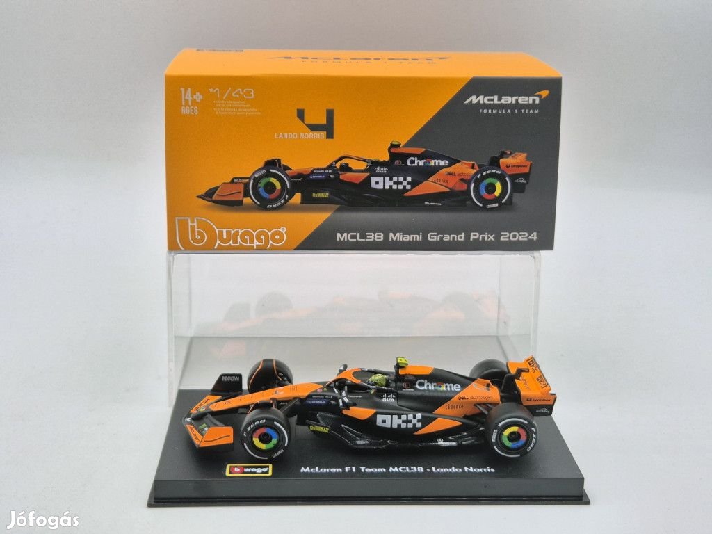 McLaren MCL38 F1 #4 (2024) - Lando Norris - PILÓTÁVAL -  Bburago - 1:
