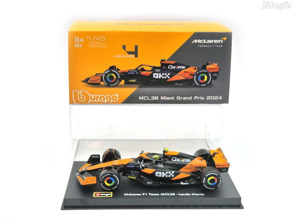 McLaren MCL38 F1 #4 (2024) - Lando Norris - PILÓTÁVAL -  Bburago - 1: