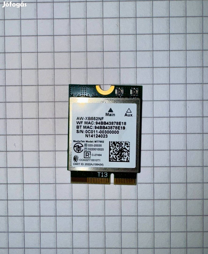 Mediatek AW-XB652NF WiFi6 + Bluetooth 5.2 M.2 kártya