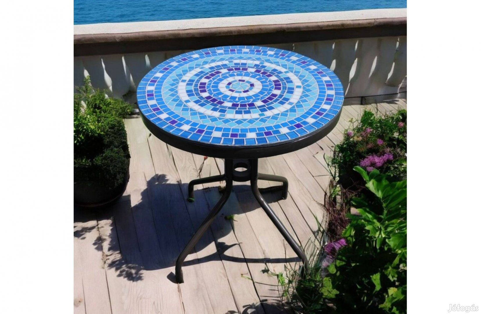 Mediterrán, kézműves kerti asztal - kertbe, teraszra, erkélyre (60 cm)