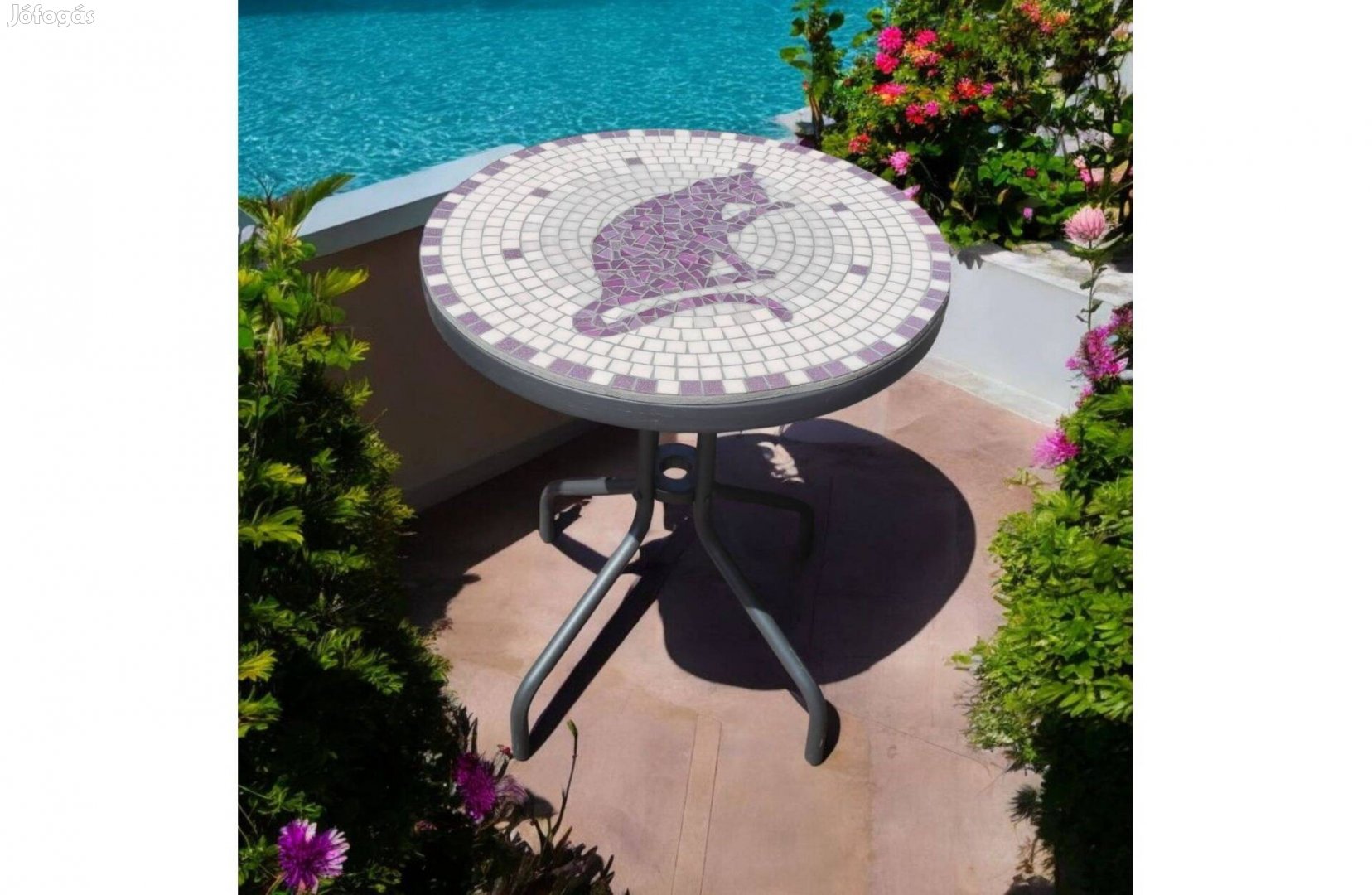 Mediterrán kézműves kerti asztal - kertbe, teraszra, erkélyre (60 cm)