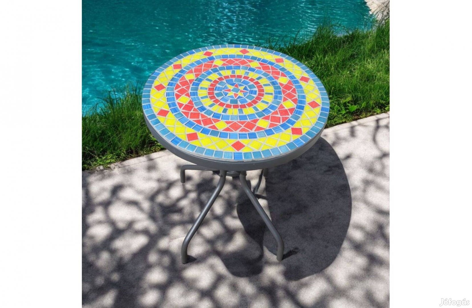 Mediterrán kézműves kerti asztal kertbe, teraszra, erkélyre (60 cm)