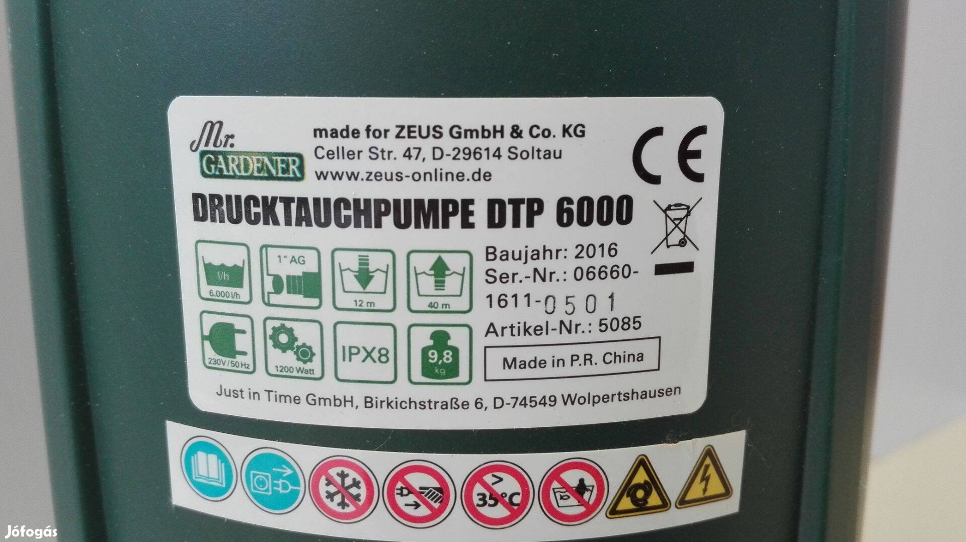 Mélykúti szivattyú elektronikus nyomáskapcsolóval, 6000liter/óra