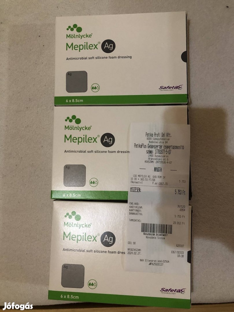 Mepilex Ag sebkötöző, gyógyászati segédeszköz 