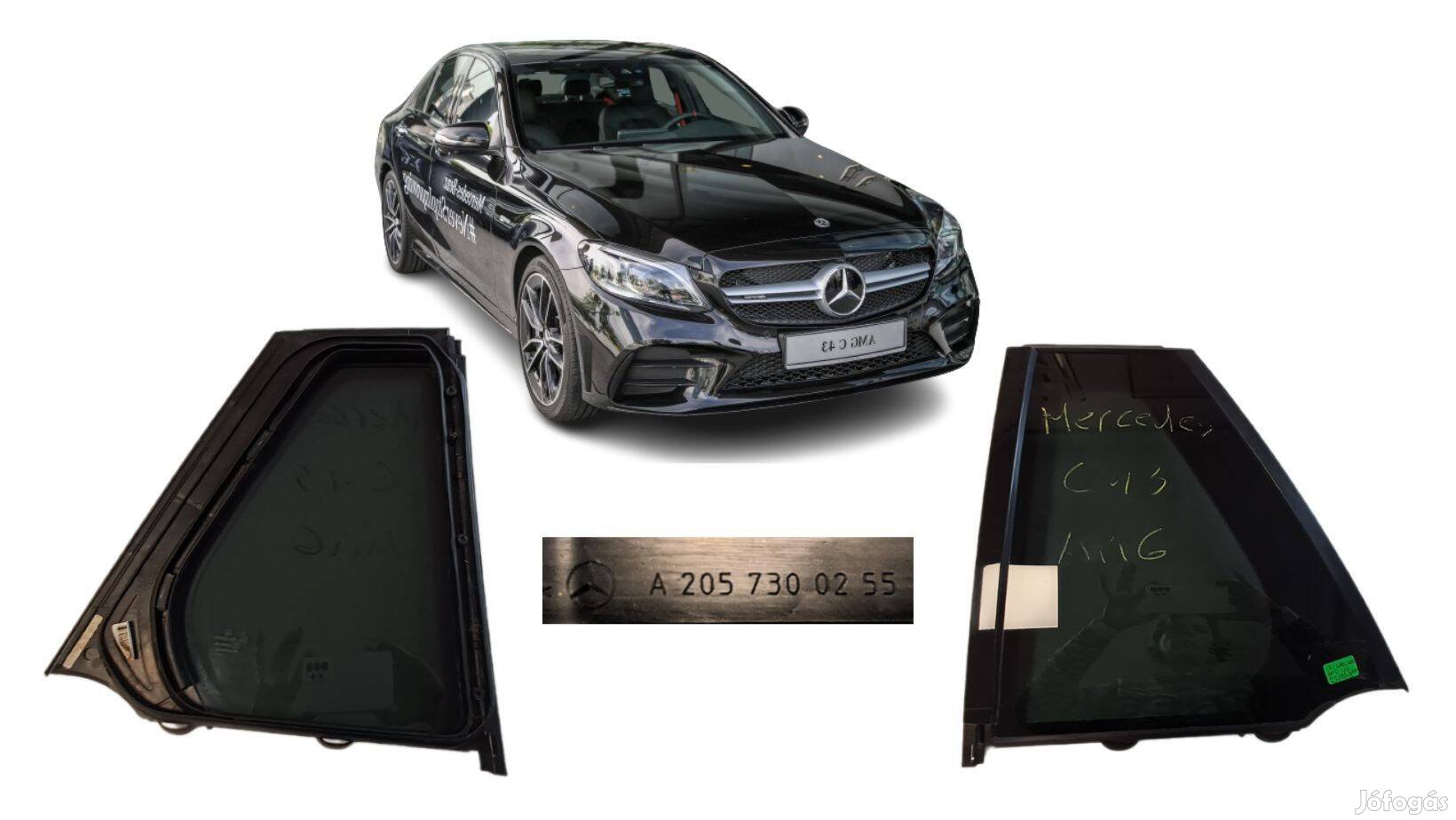 Mercedes AMG C W205 bal hátsó ajtóüveg cikkszám A2057300755