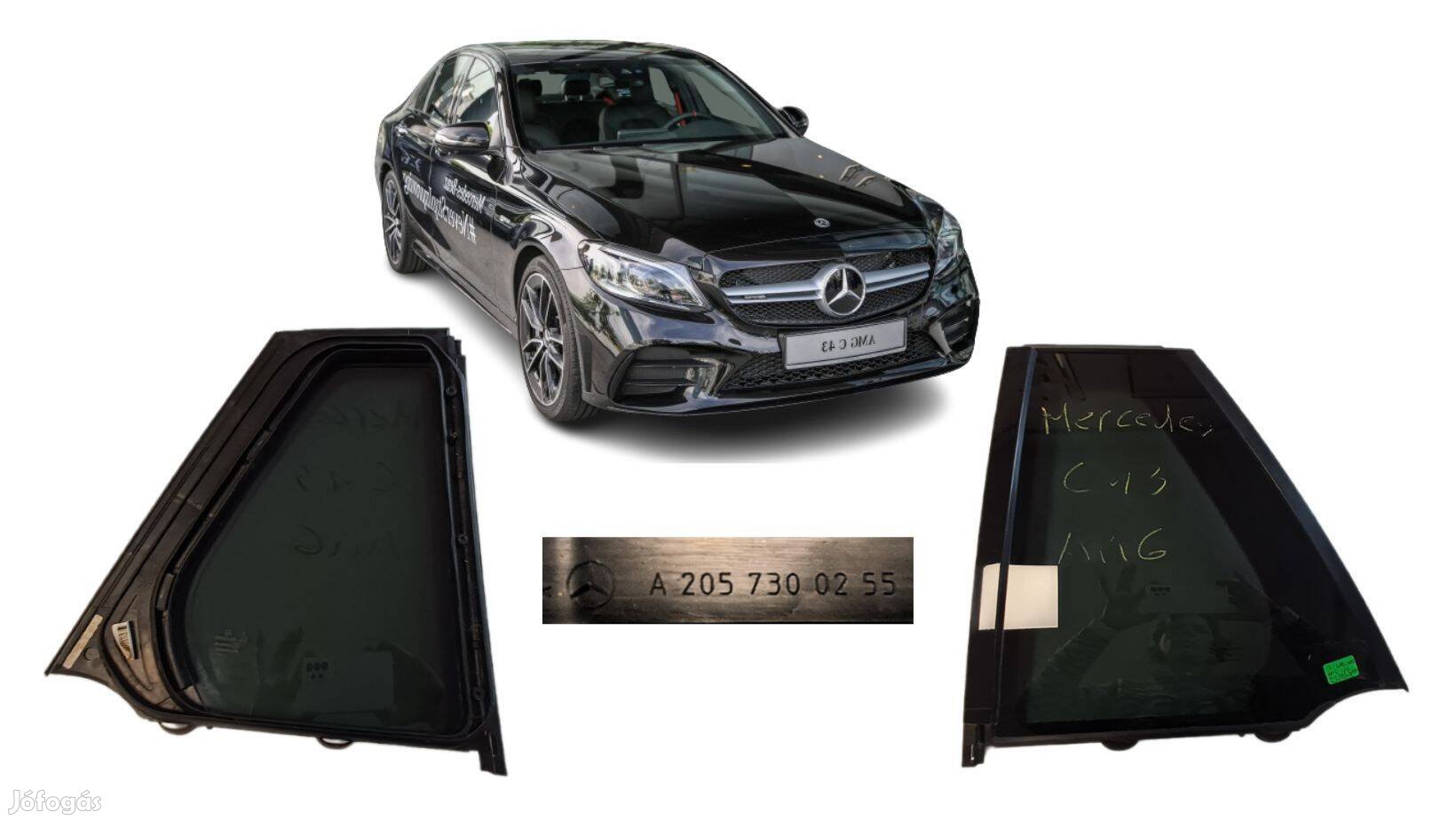 Mercedes C433 W205 bal hátsó kis ajtóüveg, cikkszám A2057300755