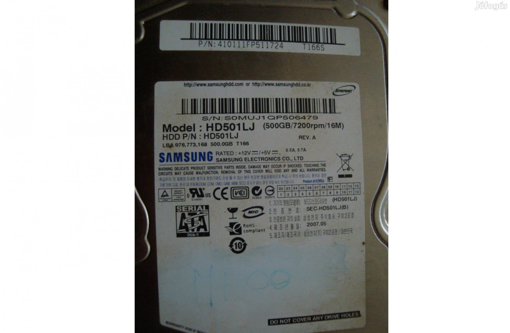 Merevlemez Samsung 500 GB HD501 LJ eladó