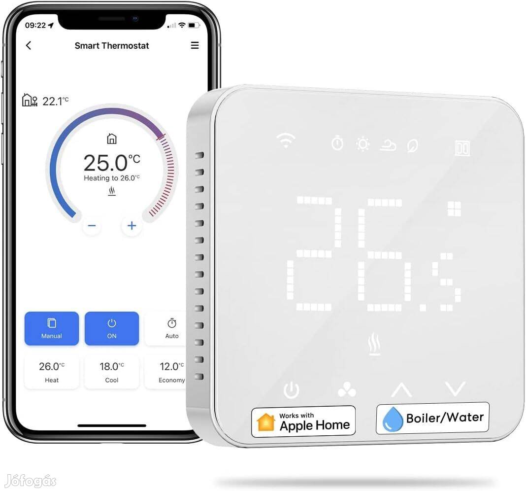 Meross WiFi Smart termosztát, fali fűtési termosztát gáz/víz kazánokh