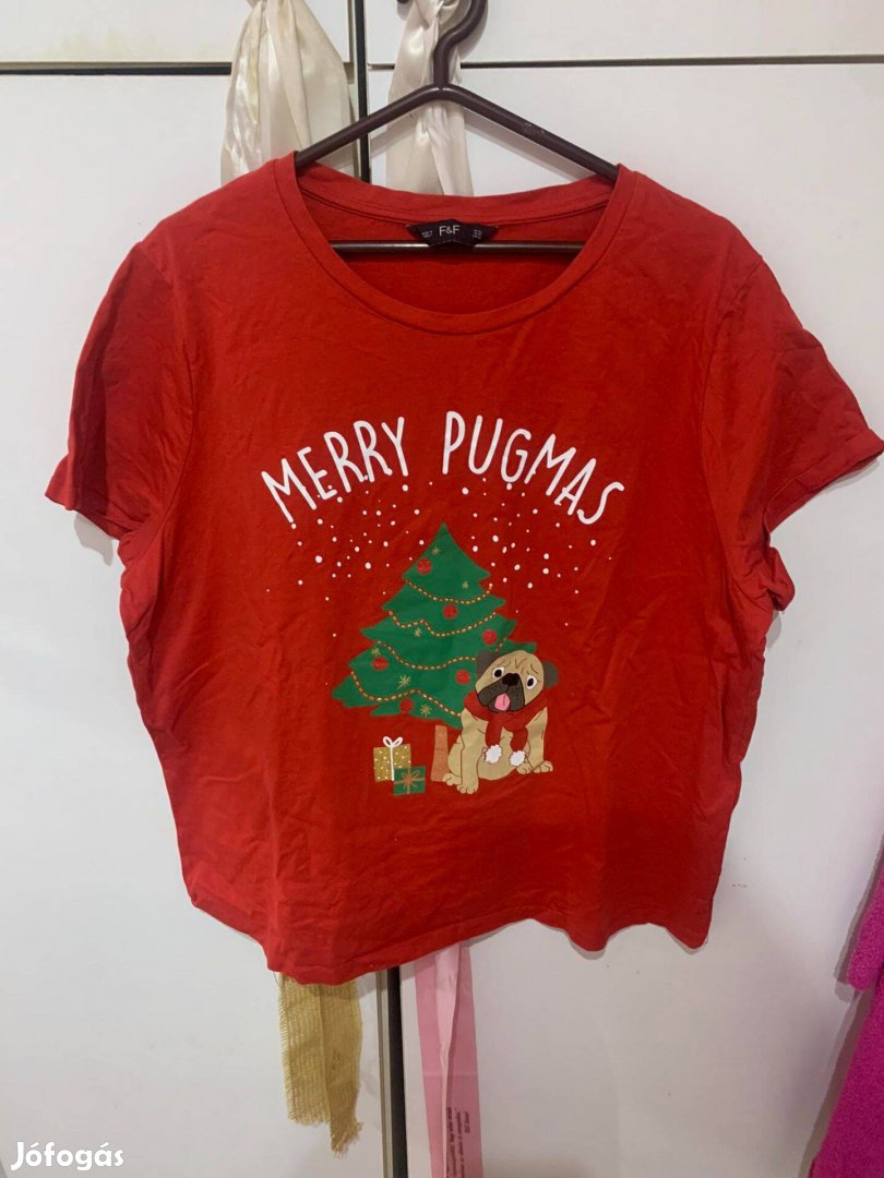 Merry Pugmas, Mopsz mintás karácsonyi póló 48-50-es