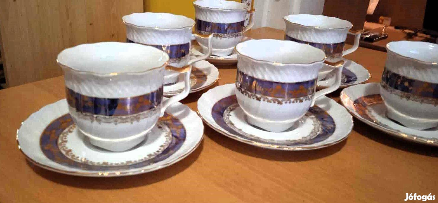 Meseszép kobaltkék-arany díszítéses német-magyar kávéskészle