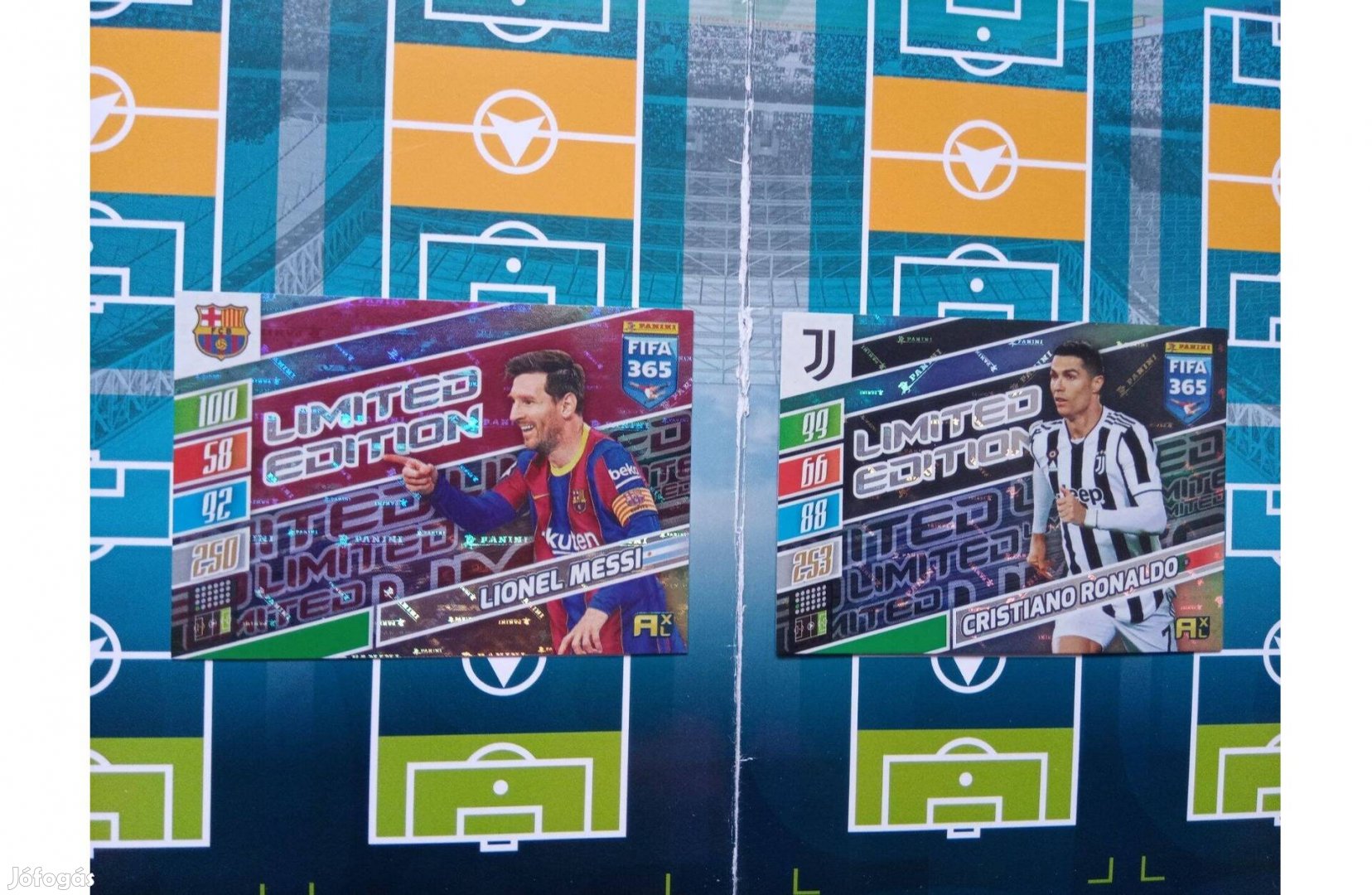 Messi (Barcelona) és Ronaldo (Juventus) Panini Fifa 365 Limited kártya