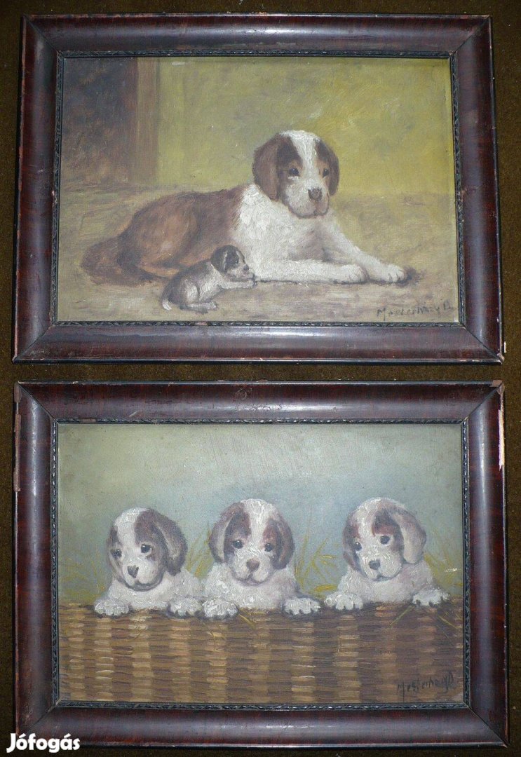 Mesterházy Dénes (1900-1949): Kutyák (két festmény falemezen)