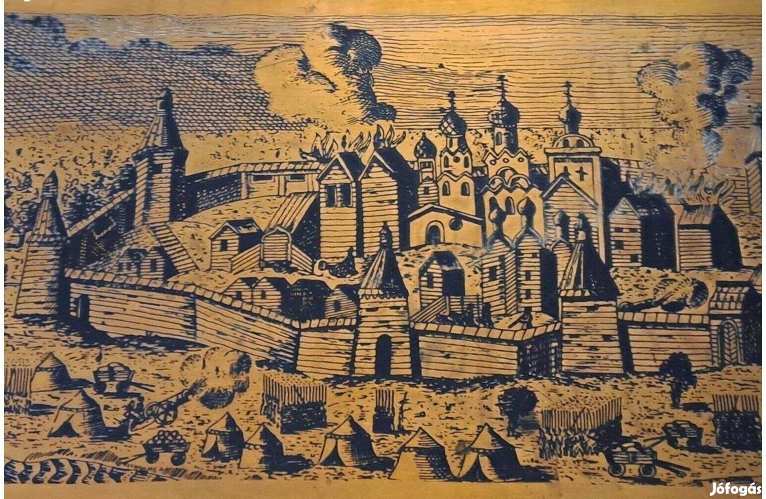Metszett-nyomatt vár ostroma 52x22 cm