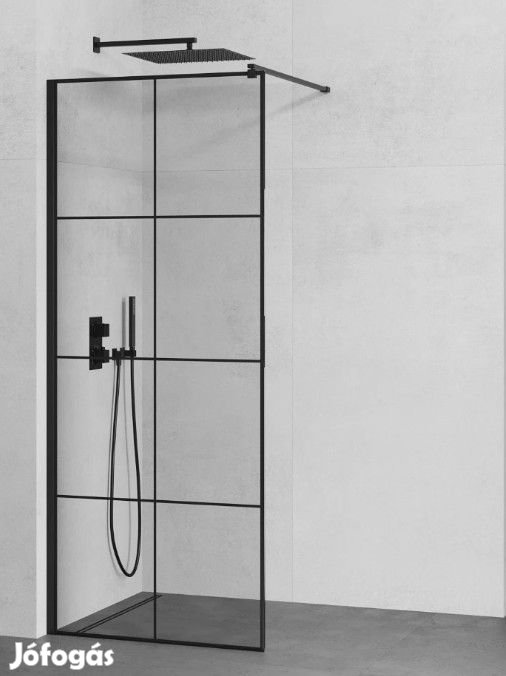 Mexen Kioto walk-in zuhanyfal - fekete profil - 90 cm (800-090-101-70