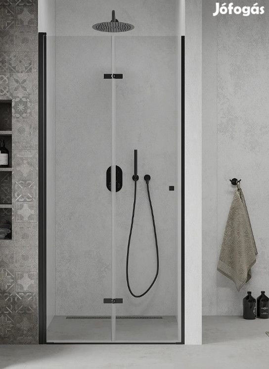 Mexen Lima kétszárnyú zuhanyajtó (befelé nyíló) - fekete profil - 110