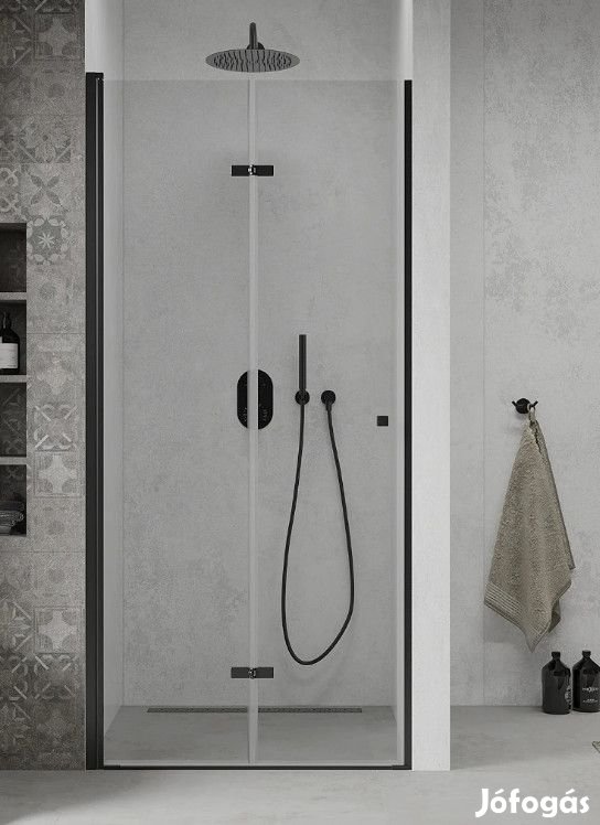 Mexen Lima kétszárnyú zuhanyajtó (befelé nyíló) - fekete profil - 80