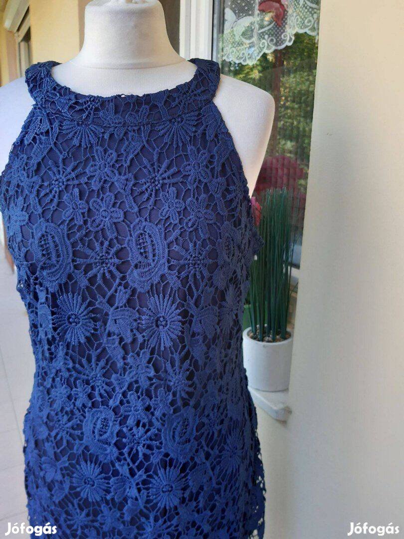 Meyison L-es kék,pamutcsipke alkalmi női ruha