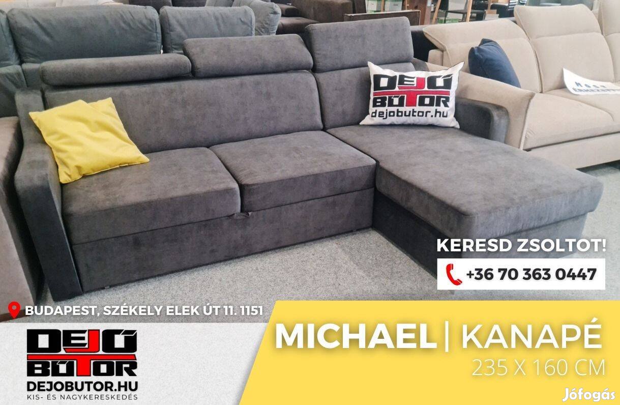 Michael sarok kanapé ülőgarnitúra rugós 235x160 cm szürke