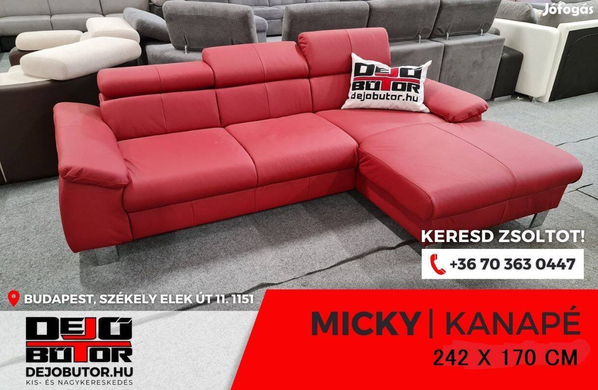 Micky valódi bőr sarok relax kanapé 242x170 cm ülőgarnitúra piros