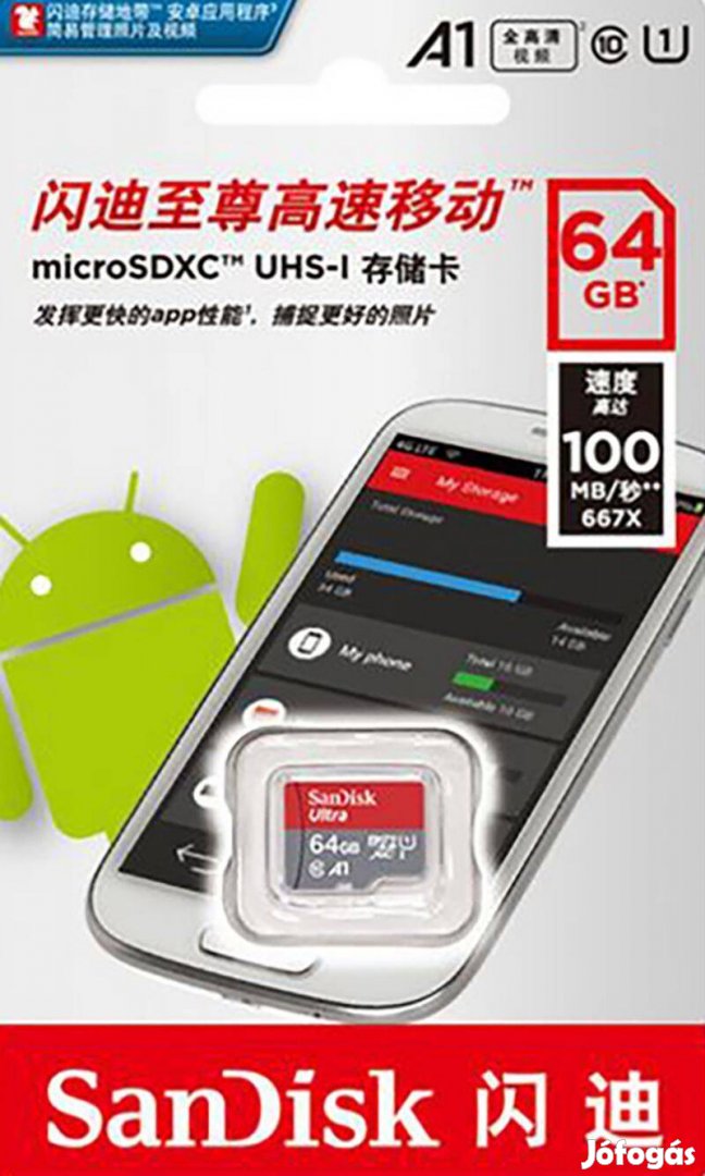 Micro SD memóriakártya Sandisk 64 GB-os TF Micro Sdxc A1