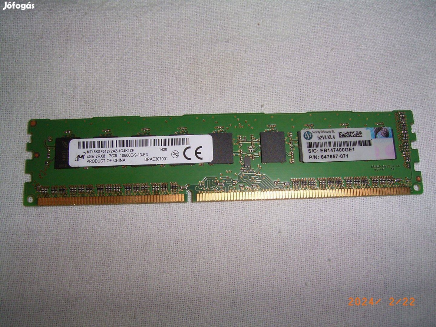 Micron márkájú 4GB-os DDR3-as memória RAM eladó