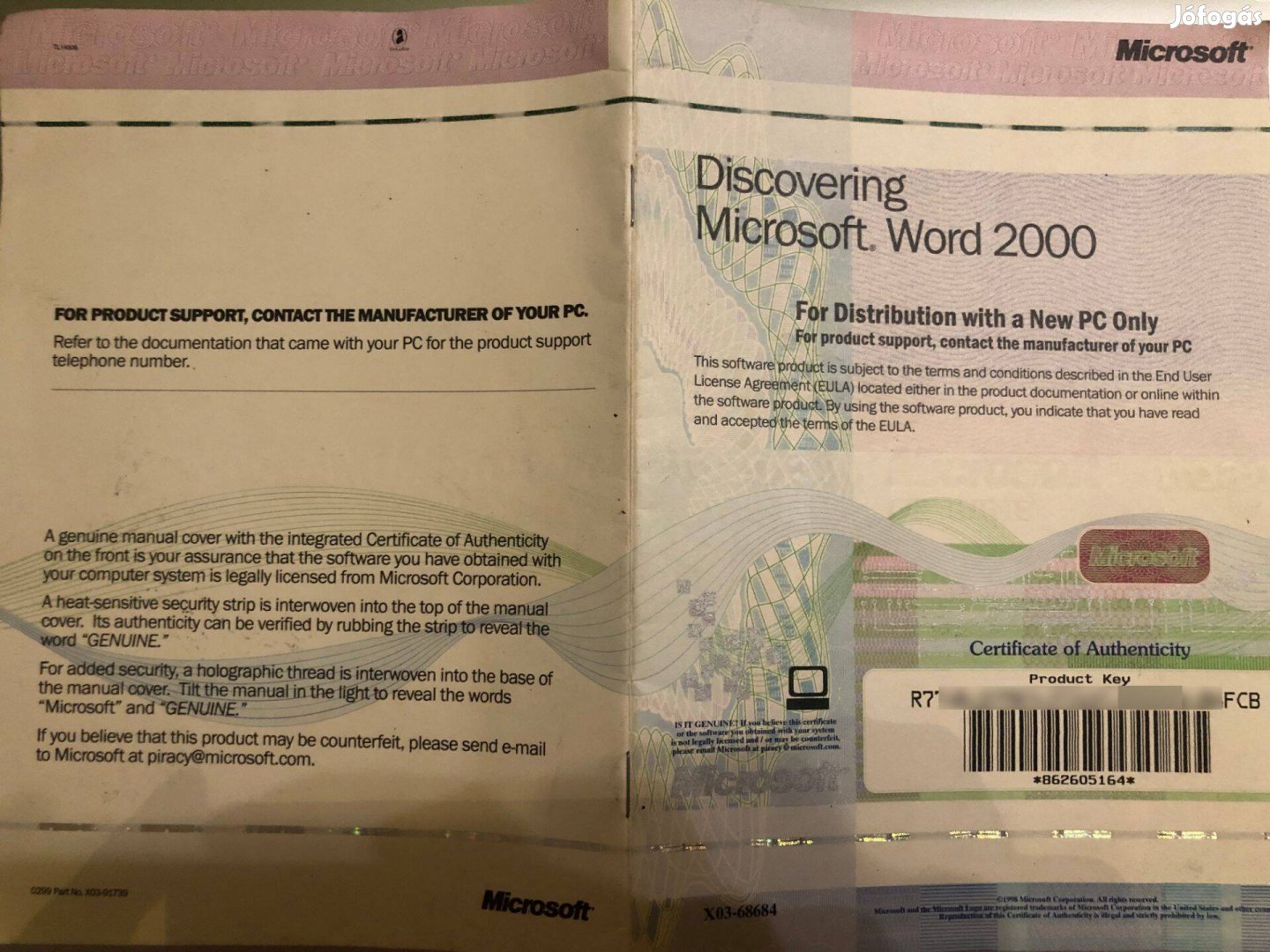 Microsoft Word 2000 licensz kulcs, eredeti, fémszálas, hologramos