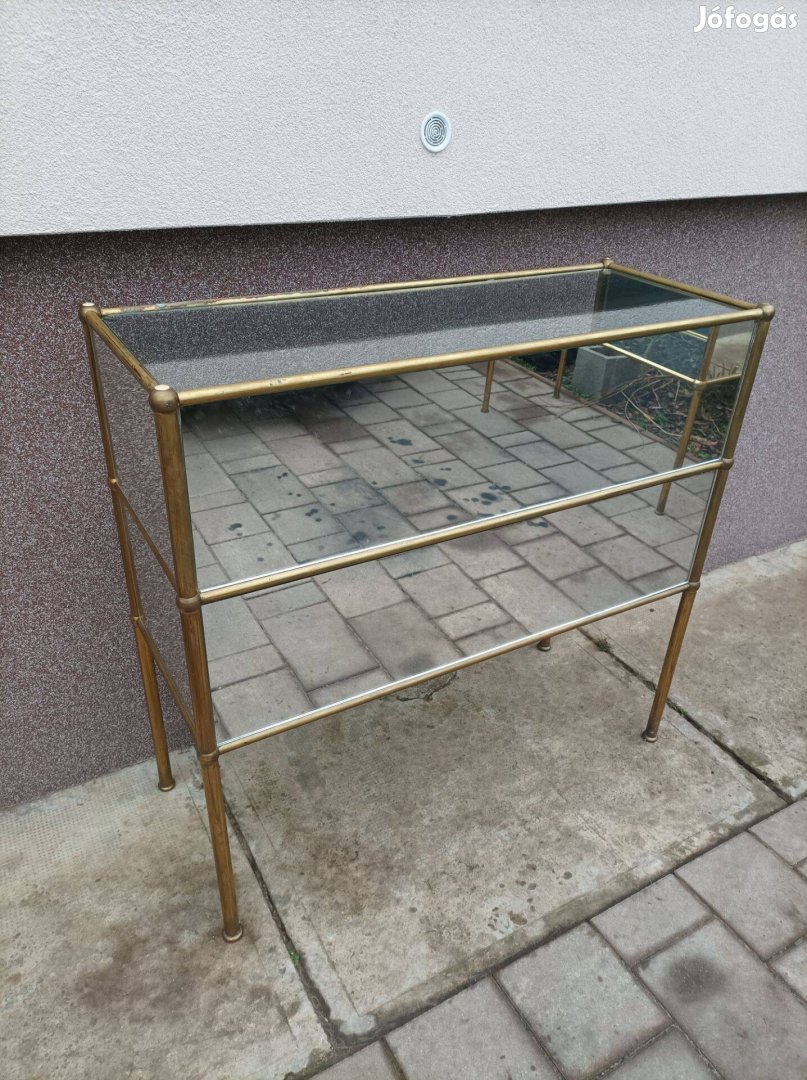 Mid century magasabb rézpult, konzolasztal, oldalain