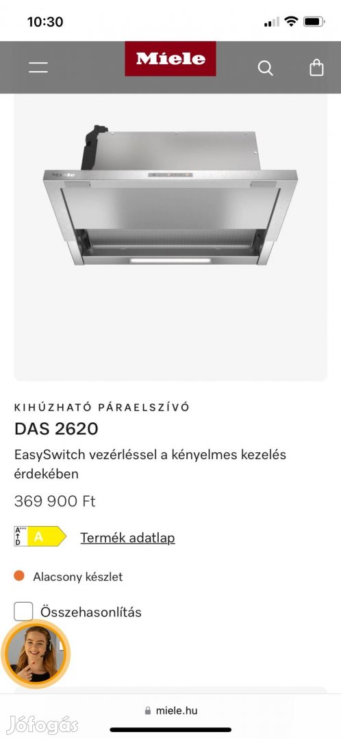 Miele DAS2620 kihúzható nemesacél páraelszívó/szagelszívó